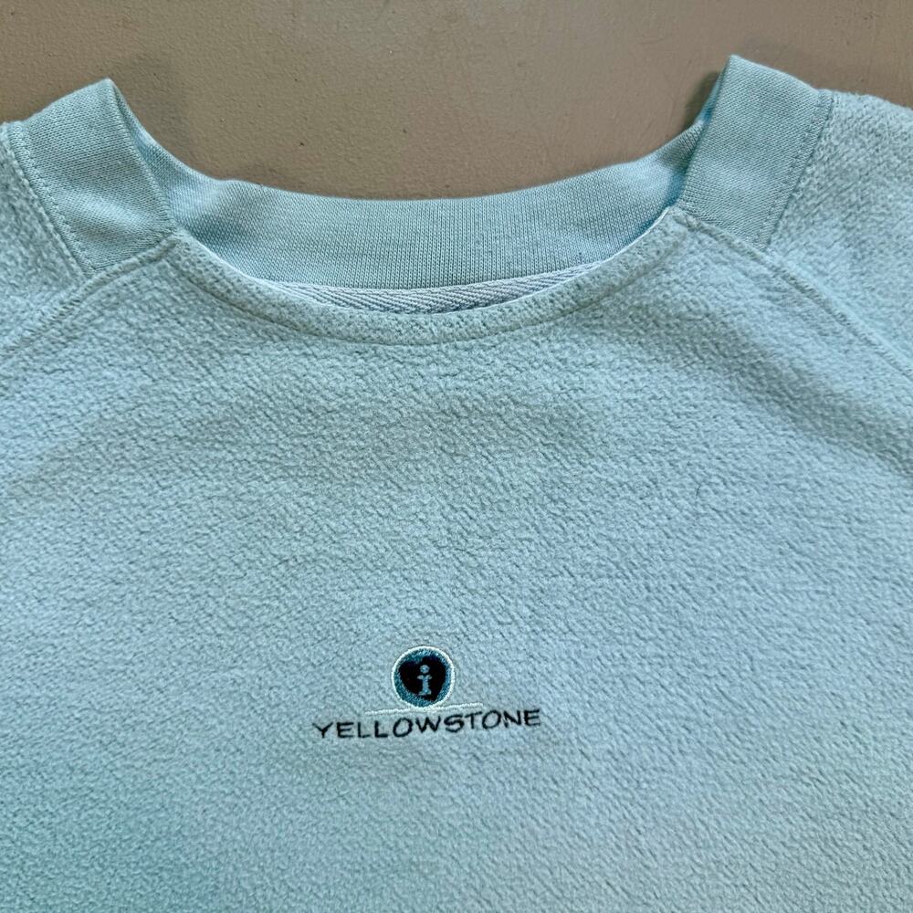 Yellowstone Embroidered Fleece Sweatshirt XL Light Blue Oversized Cozy